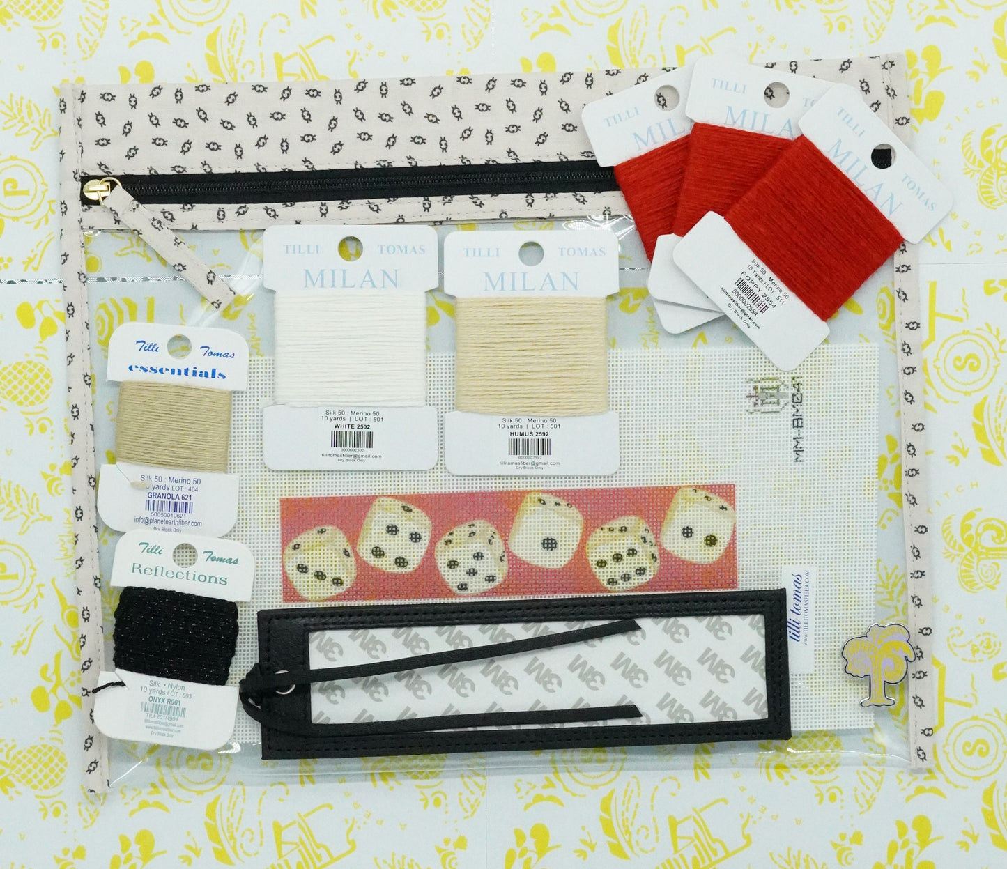 Tilli Tomas | Grab and Go Kit | Red and White with Red Background Dice Bookmark