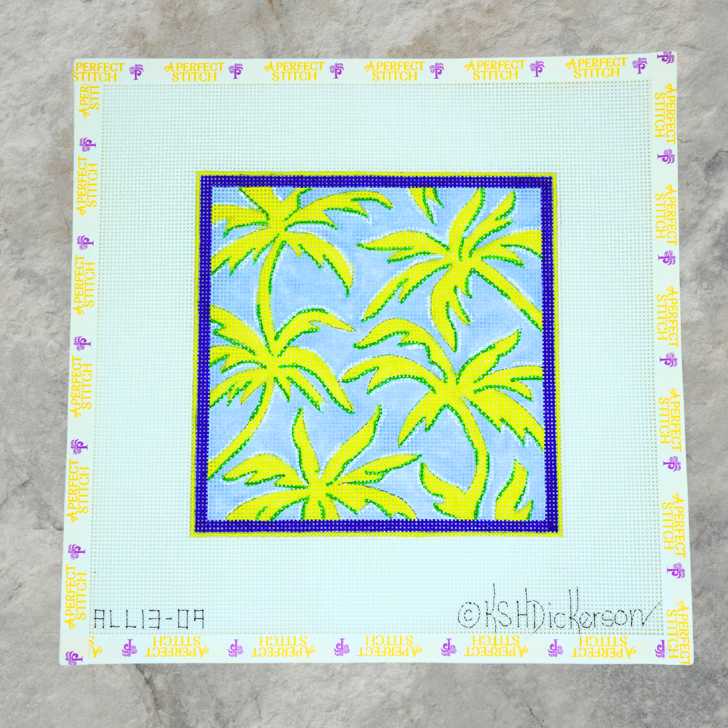 Kate Dickerson | ALL13-09 Blue Yellow and Green Palm Trees | Canvas