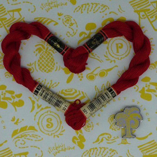 DMC 5 Pearl Cotton | 321 Metallic Carmine Red | Thread