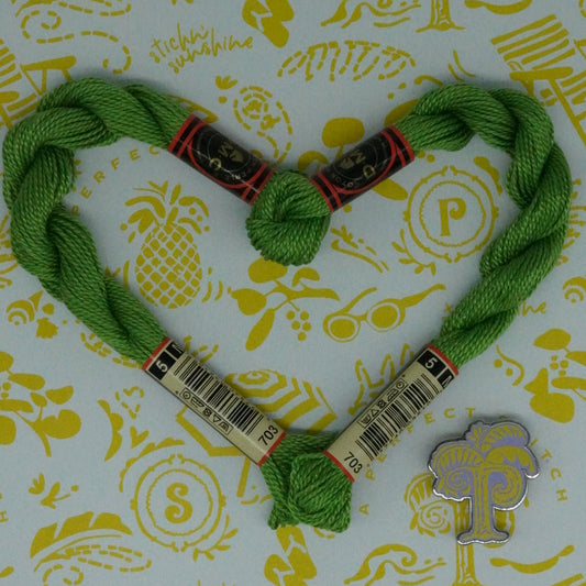 DMC 5 Pearl Cotton | 703 Metallic Spring Green | Thread