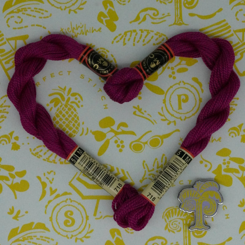 DMC 5 Pearl Cotton | 718 Metallic Rose Magenta | Thread
