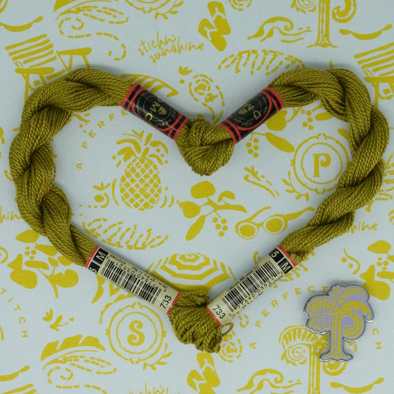 DMC 5 Pearl Cotton | 733 Golden Green | Thread