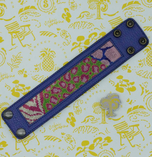 Voila | Snaplette Bracelets | Dark Blue Leather with Pink Leopard Design | Self- Finishing