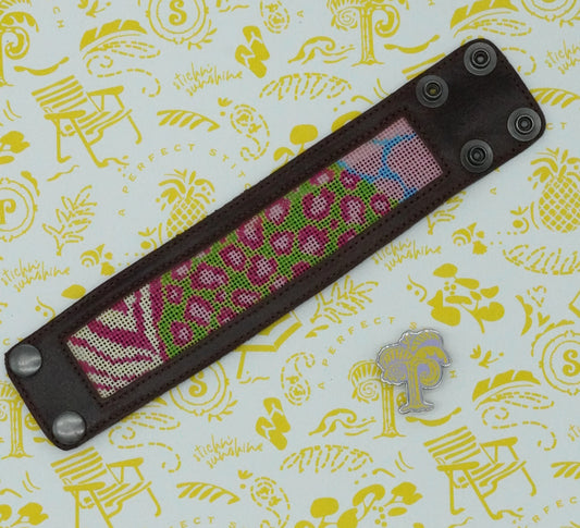 Voila | Snaplette Bracelets | Dark Brown Leather with Pink Leopard Design | Self- Finishing