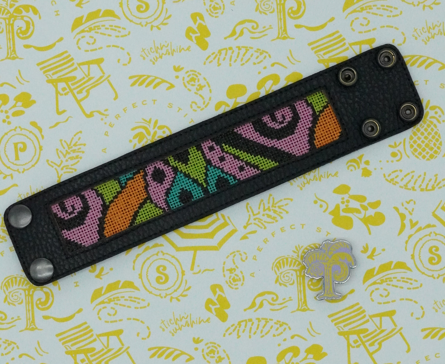 Voila | Snaplette Bracelets | Black Leather with Neon Design | Self- Finishing