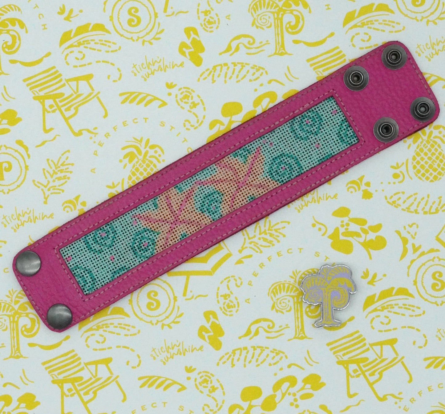 Voila | Snaplette Bracelets | Pink Leather with Blue Swirl Design | Self- Finishing