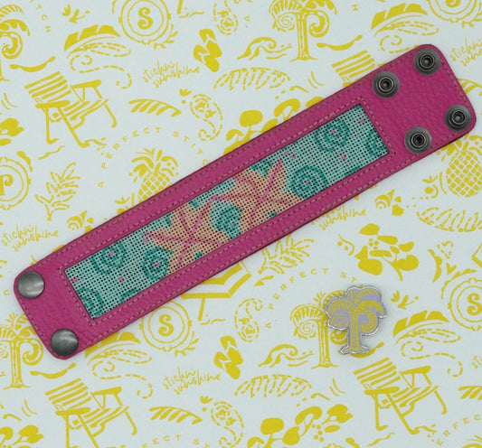 Voila | Snaplette Bracelets | Pink Leather with Blue Swirl Design | Self- Finishing