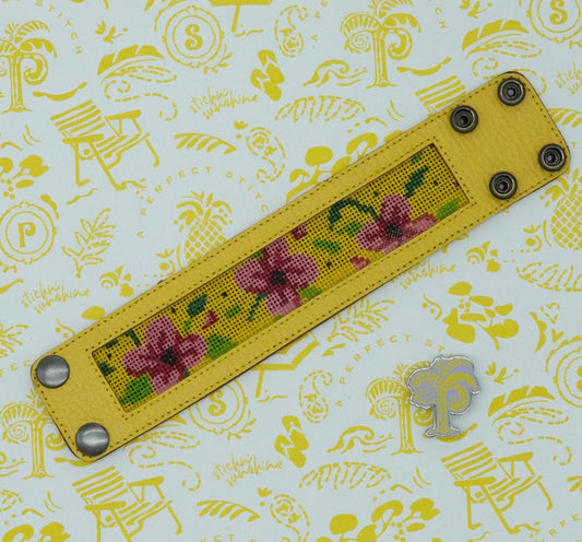 Voila | Snaplette Bracelets | Yellow Leather with Pink Flower Design | Self- Finishing