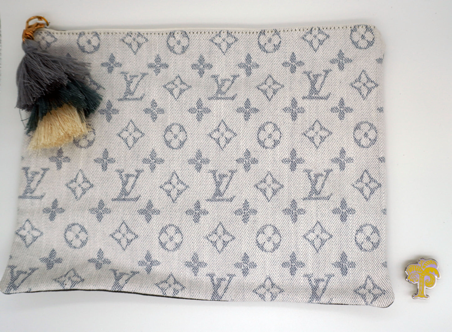 Voila | Designer Logo Clutch | Louis Vuitton Grey | Self- Finishing